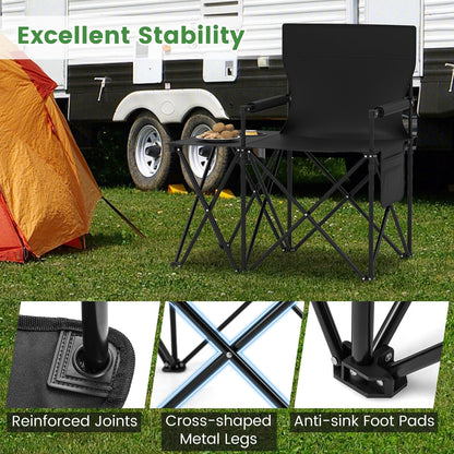 2 Pack Oversized Folding Camping Chair with Side Table and 2 Storage Pockets