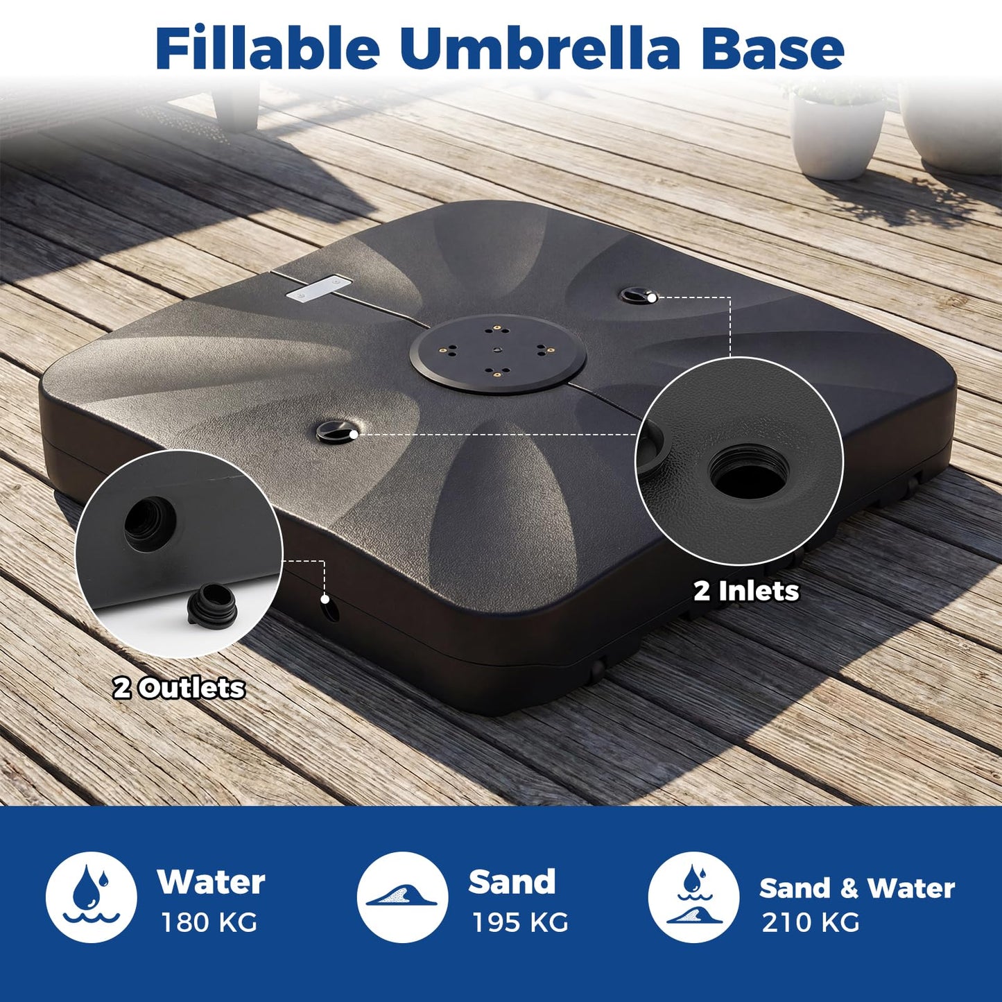 Parasol Base with Wheels, Heavy-Duty Offset Patio Umbrella Stand