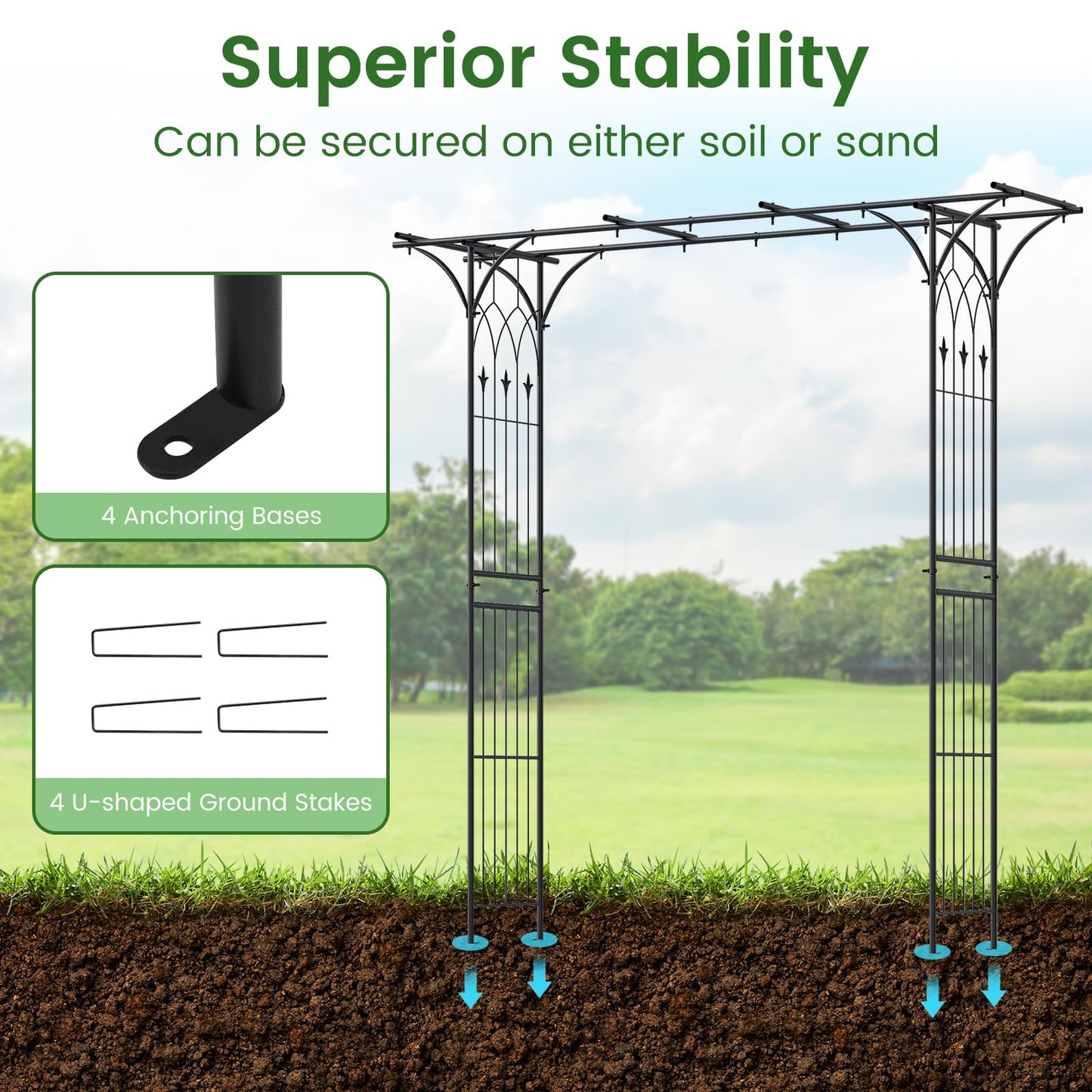 Flat Top Garden Arch with Trellises and Extended Roof for Climbing Plants