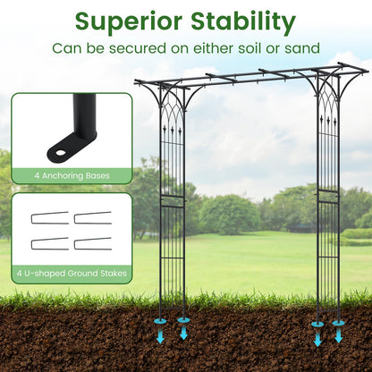 Flat Top Garden Arch with Trellises and Extended Roof for Climbing Plants