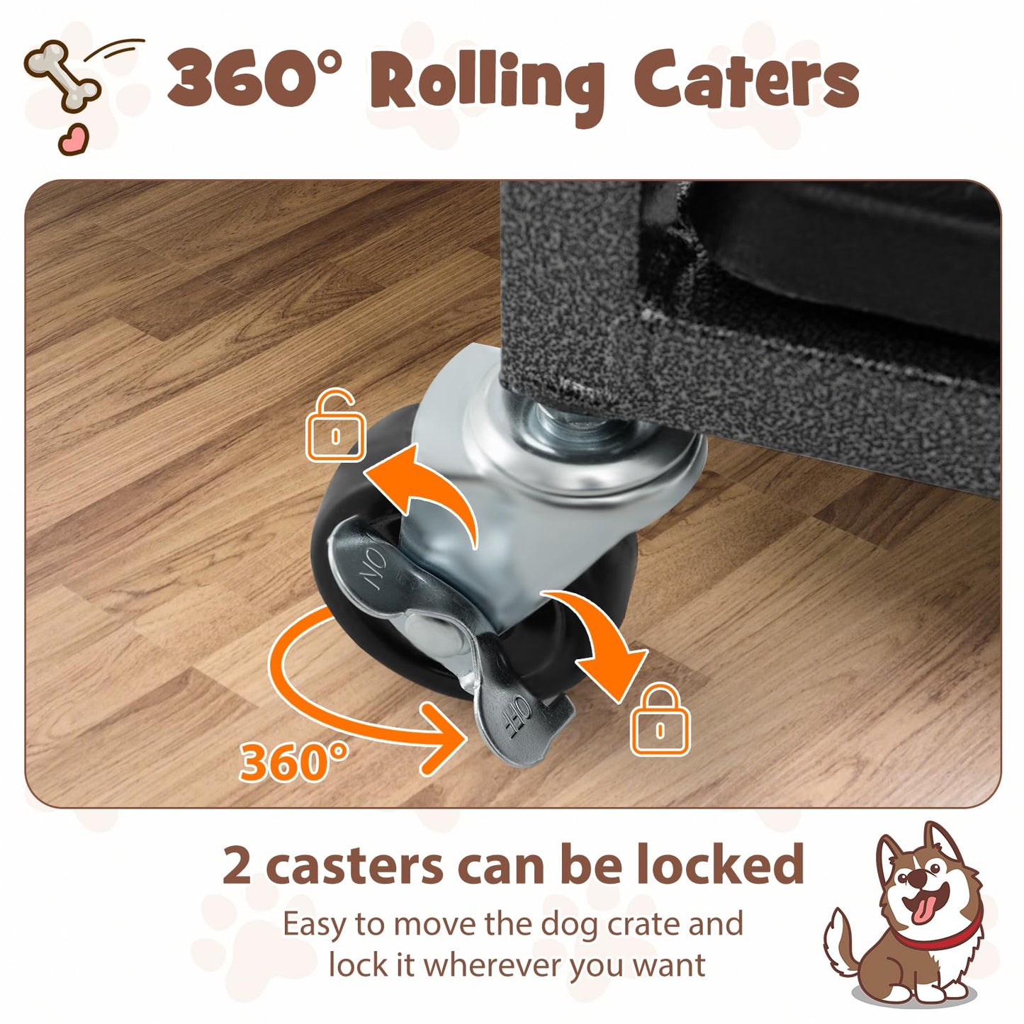 96/120cm Metal Dog Cage Foldable with Double Door and Wheels