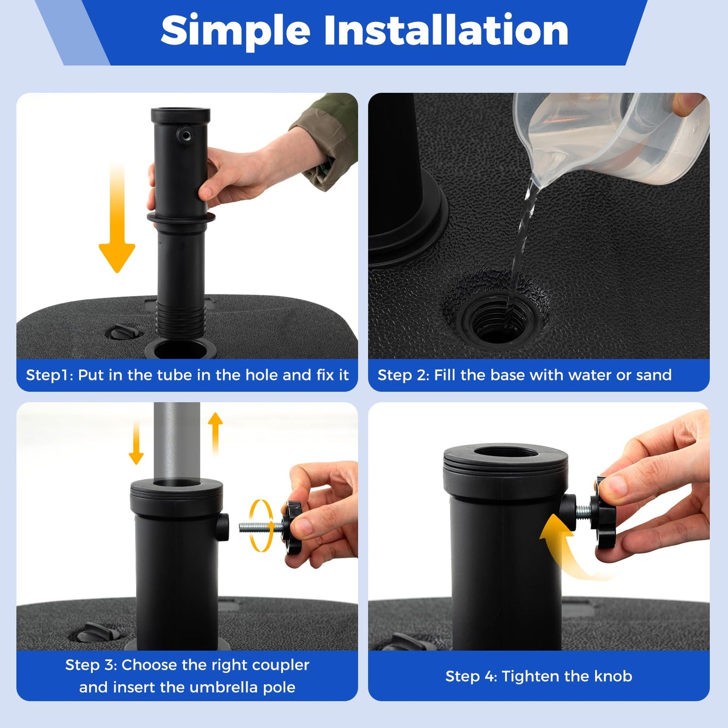 Fillable Base Weight, 27kg Water or Sand Filled Patio Parasol Umbrella Stand