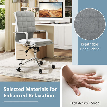 Upholstered Linen Conference Chair with Padded Seat and Armrests