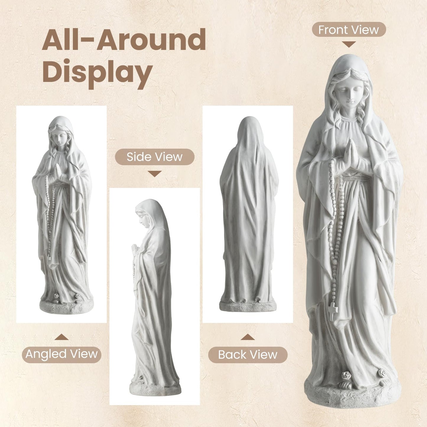 Garden Statue, Tall Virgin Mary/St. Francis Statue, Indoor Outdoor Religious Sculpture Art Decoration