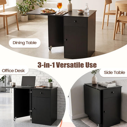 Folding Dining Table for 4-6 with Drawer & Cabinet on Wheel