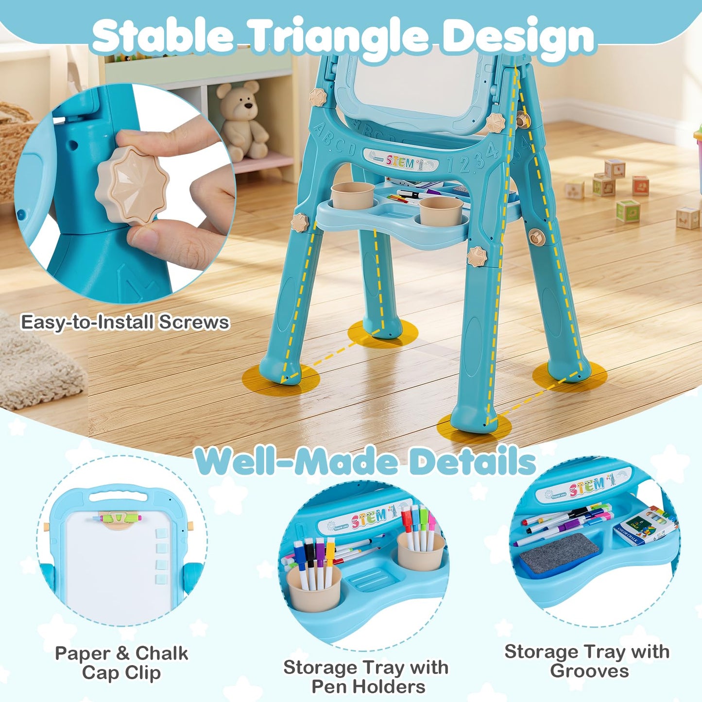 4-In-1 Double Side Easel for Toddler with Magnetic Chalkboard