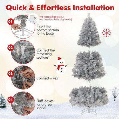 6FT Pre-Lit Artificial Christmas Tree, Hinged Xmas Tree with 553 Branch Tips