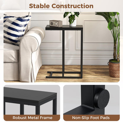 C Shaped End Table for Couch and Bed with Metal Frame