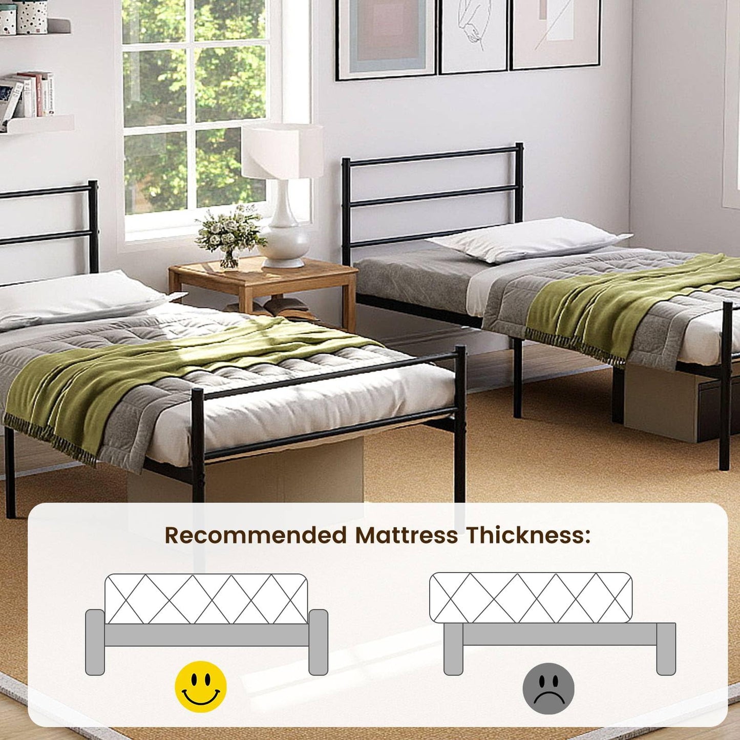Single Size Modern Bed Frame with Metal Slat Support