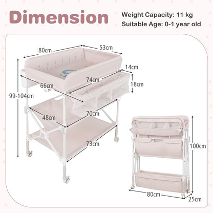 olding Diaper Changing Station with Wheels & Storage Basket