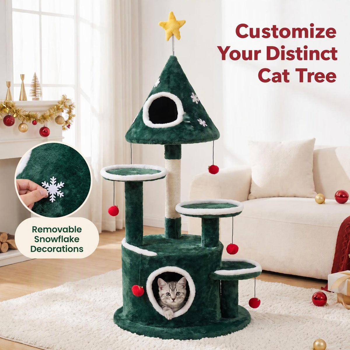 127cm Christmas Cat Tree, Multi-level Cats Activity Tree