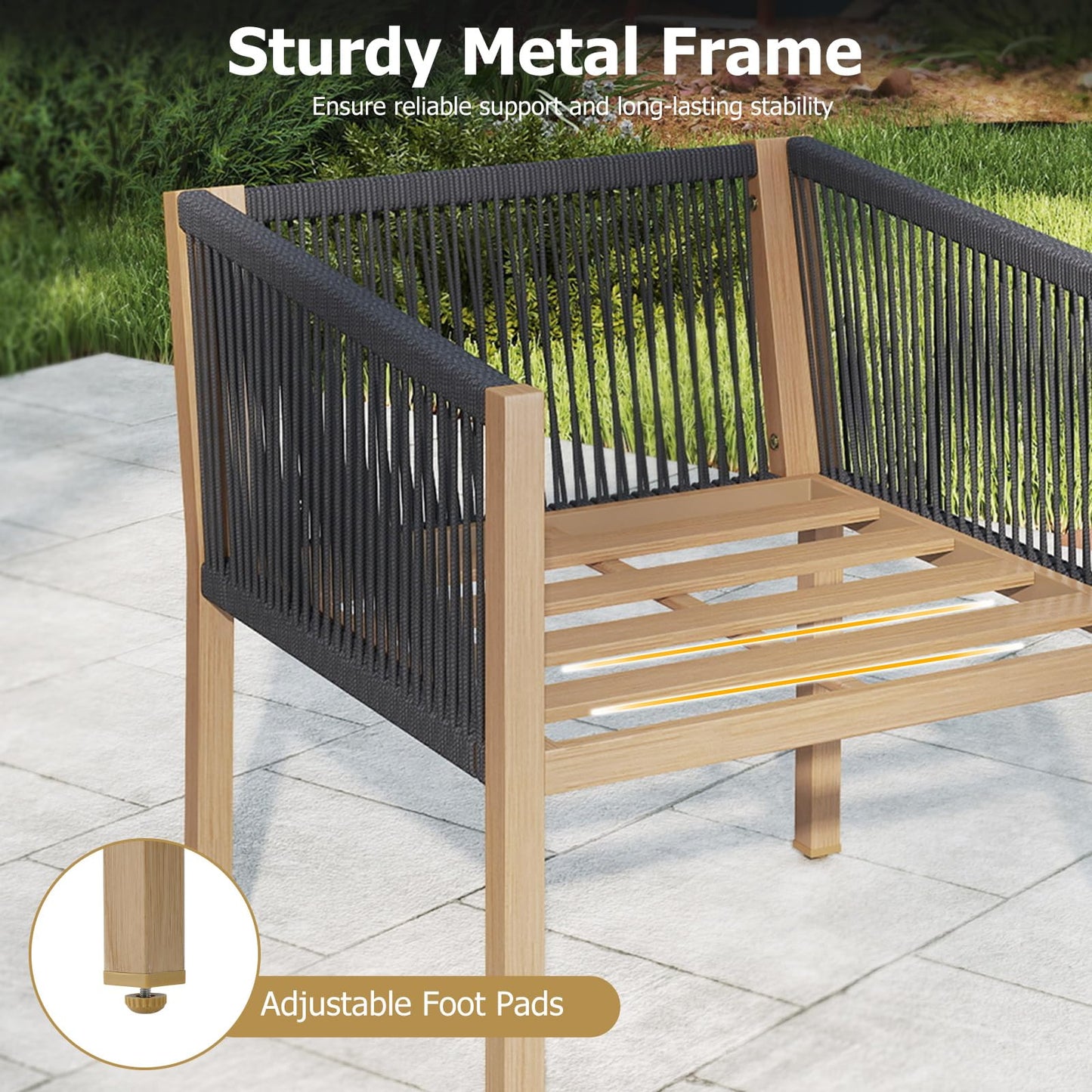 3PCS Patio Bistro Set, Woven Rope Outdoor Conversation Set with Cushions