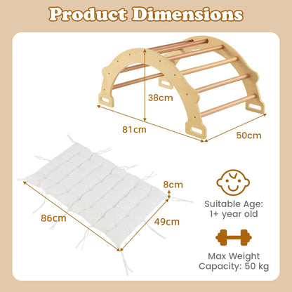 Giantex Toddler Climbing Frame Kids Wooden Arch Climber Ladder with Cozy Cushion Indoor Montessori Play Gym