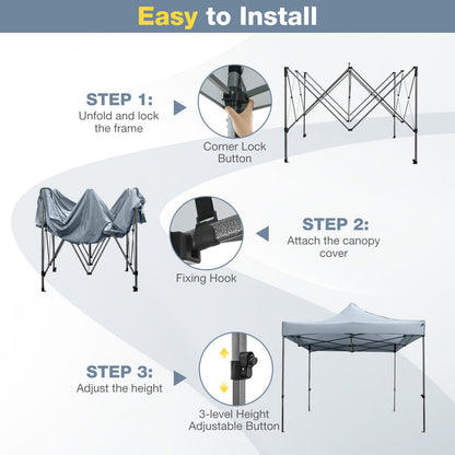 3m x 3m Pop up Canopy Tent, Height Adjustable Easy Setup Gazebo Shelter with Wheeled Bag