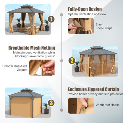 3 x 3m Hardtop Gazebo, Heavy-Duty Aluminum Frame Permanent