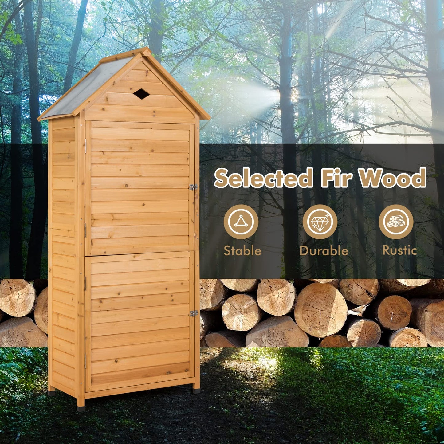 Wooden Garden Shed Tool Storage Cabinet with 5 Shelves