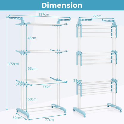 4 Tier Foldable Airer Clothes Drying Rack with Wings and Casters