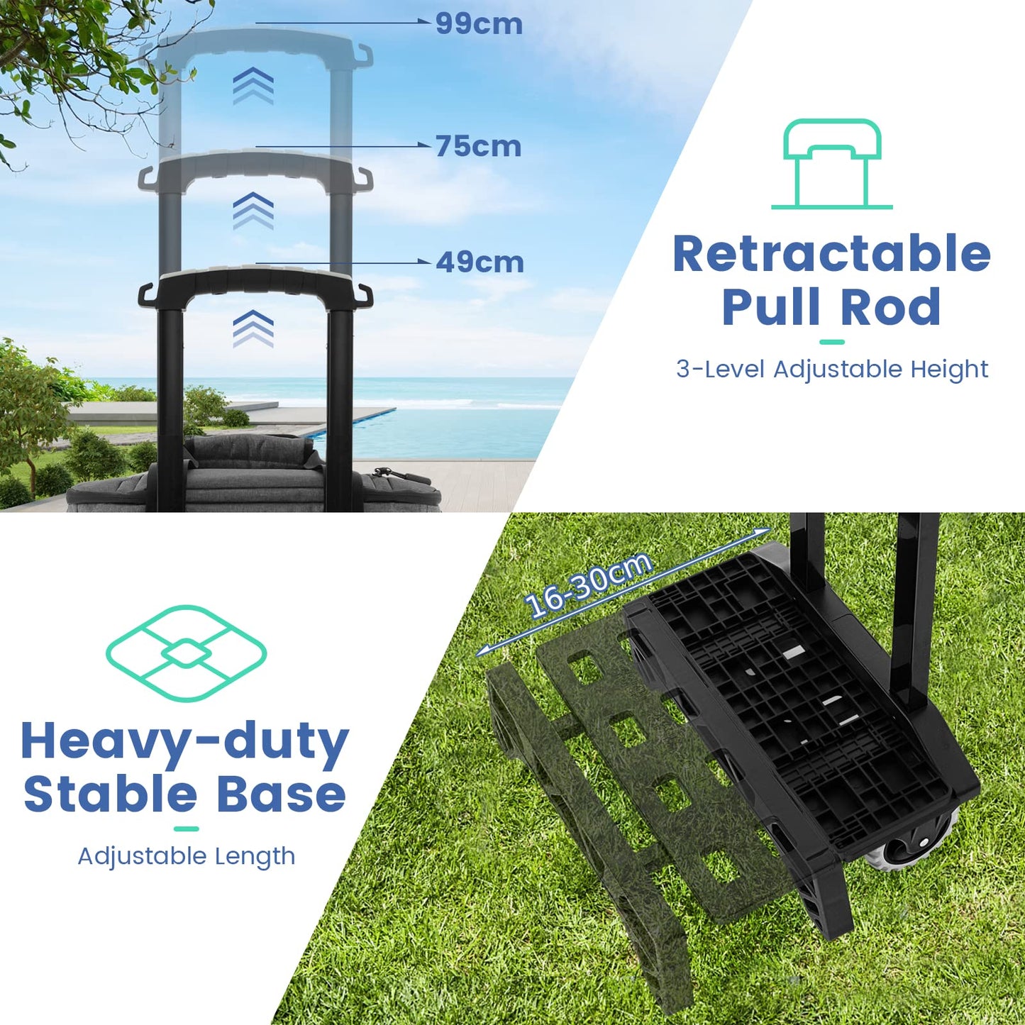 50-Can Large Rolling Cooler with Adjustable Handle and Bottom Plate