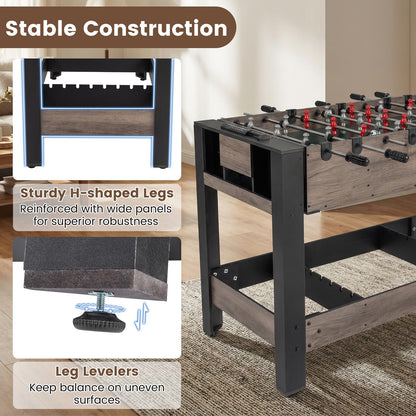 3-in-1 124CM Swivel Game Table with Foosball Pool Billiards Table Tennis