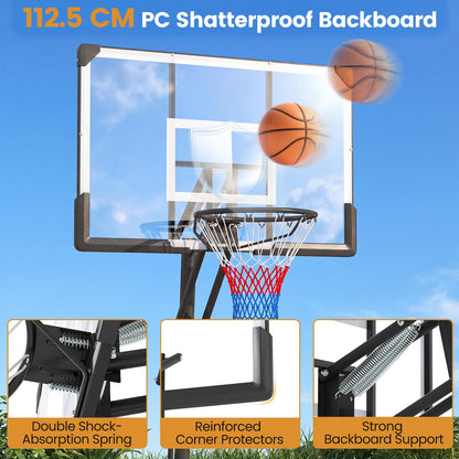 2.45-3.05M Portable Basketball Hoop Height Adjustable with Shatterproof Backboard