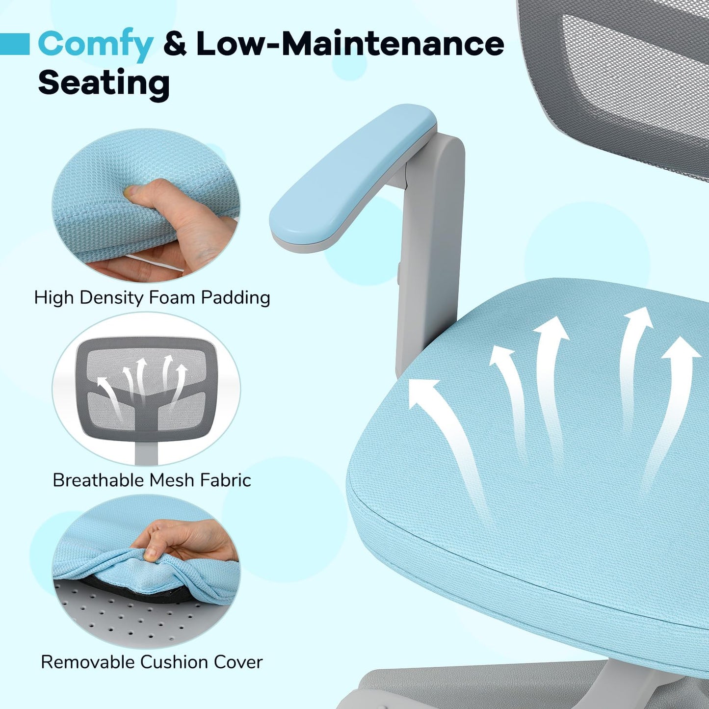 Kids Desk Chair Children Study Chair with Adjustable Height Armrest and Footrest