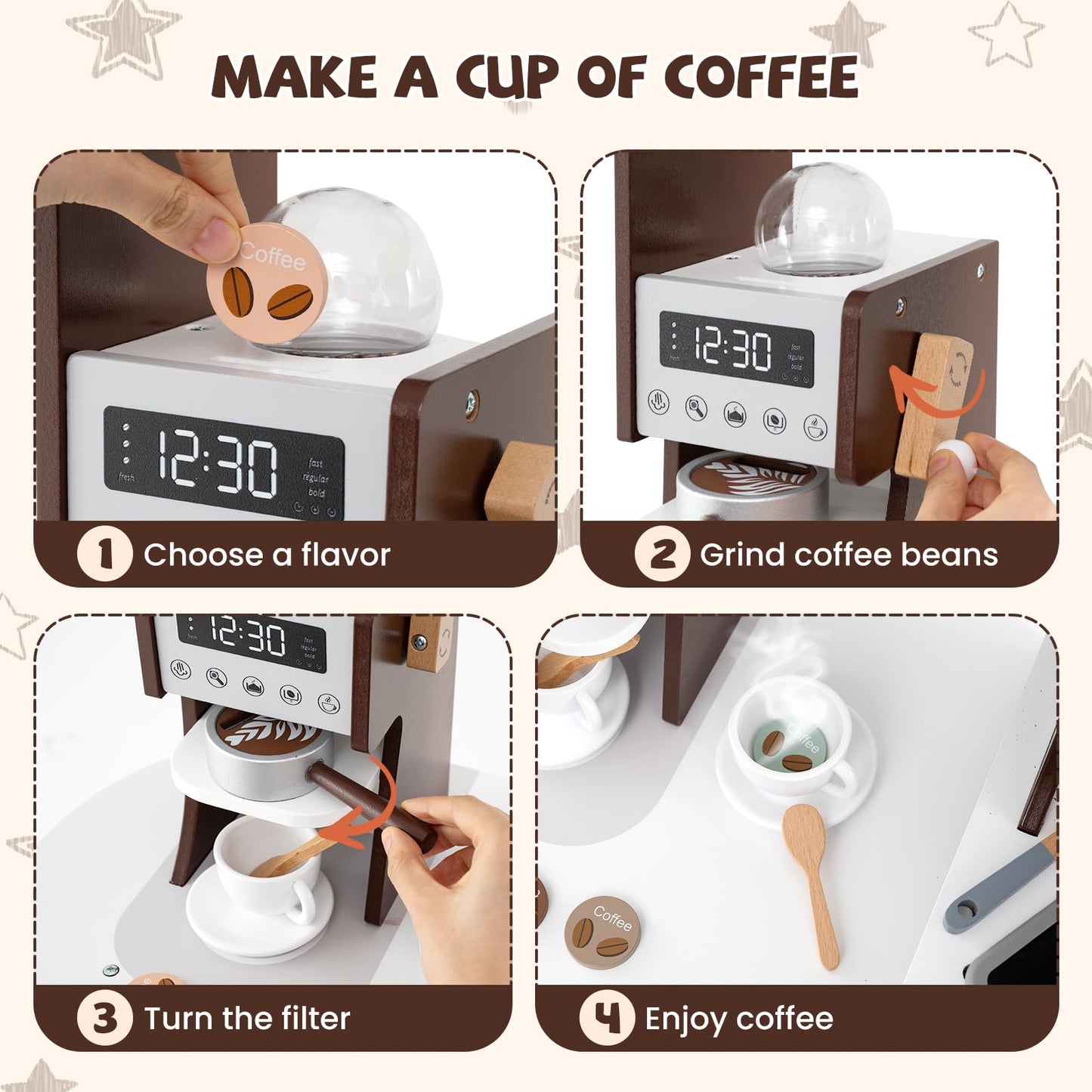 Kids Corner Wooden Play Kitchen with Coffee Machine Slide Microwave