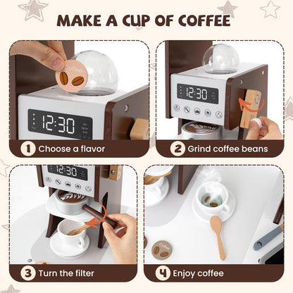 Kids Corner Wooden Play Kitchen with Coffee Machine Slide Microwave