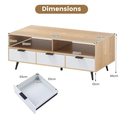 Coffee Table with Storage 47 Inch Center Table with 2 Open Compartments