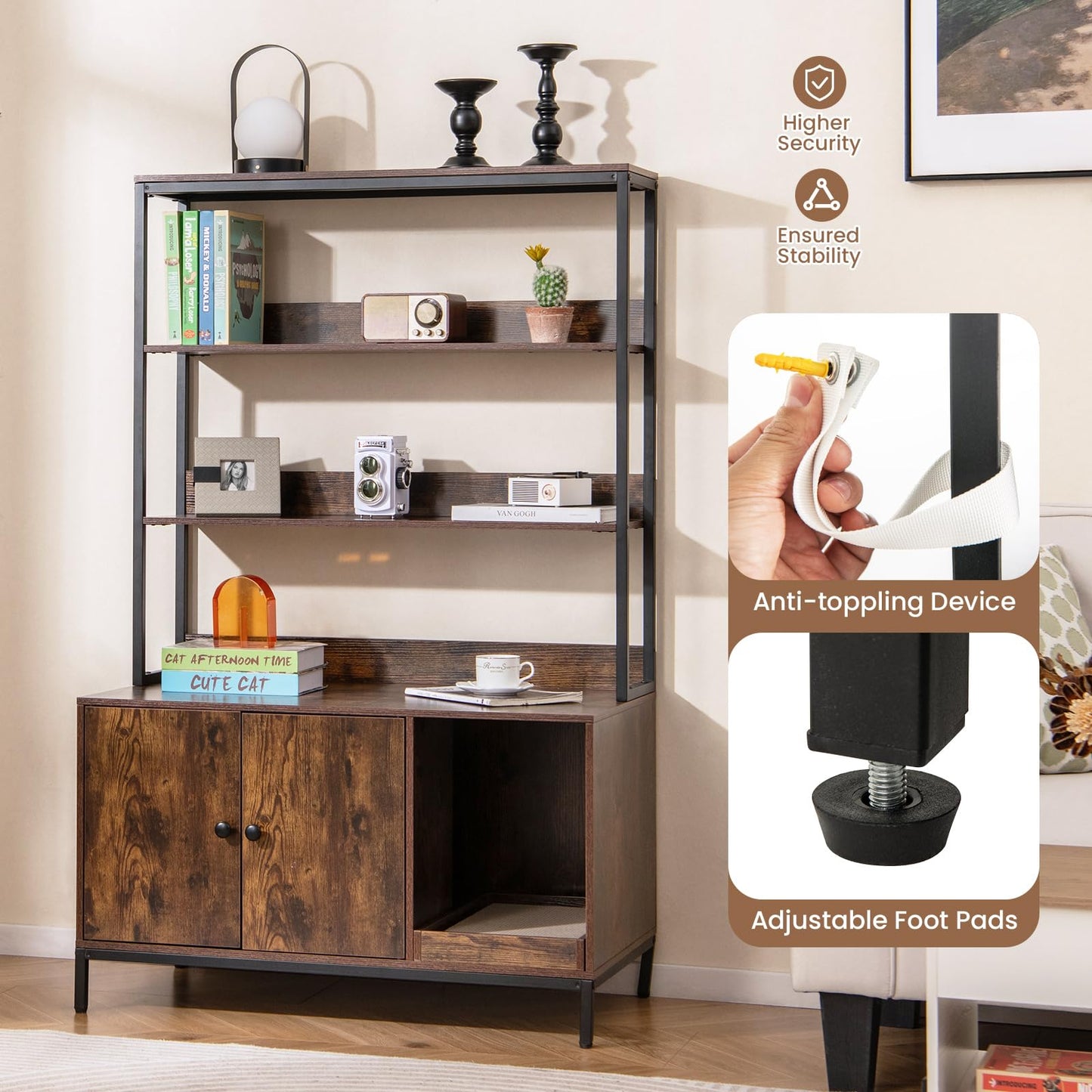 Hidden Cats Washroom Furniture with 3-tier Storage Shelves