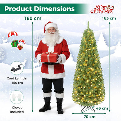 Pre-lit Slim Christmas Tree, Hinged Pencil Xmas Tree