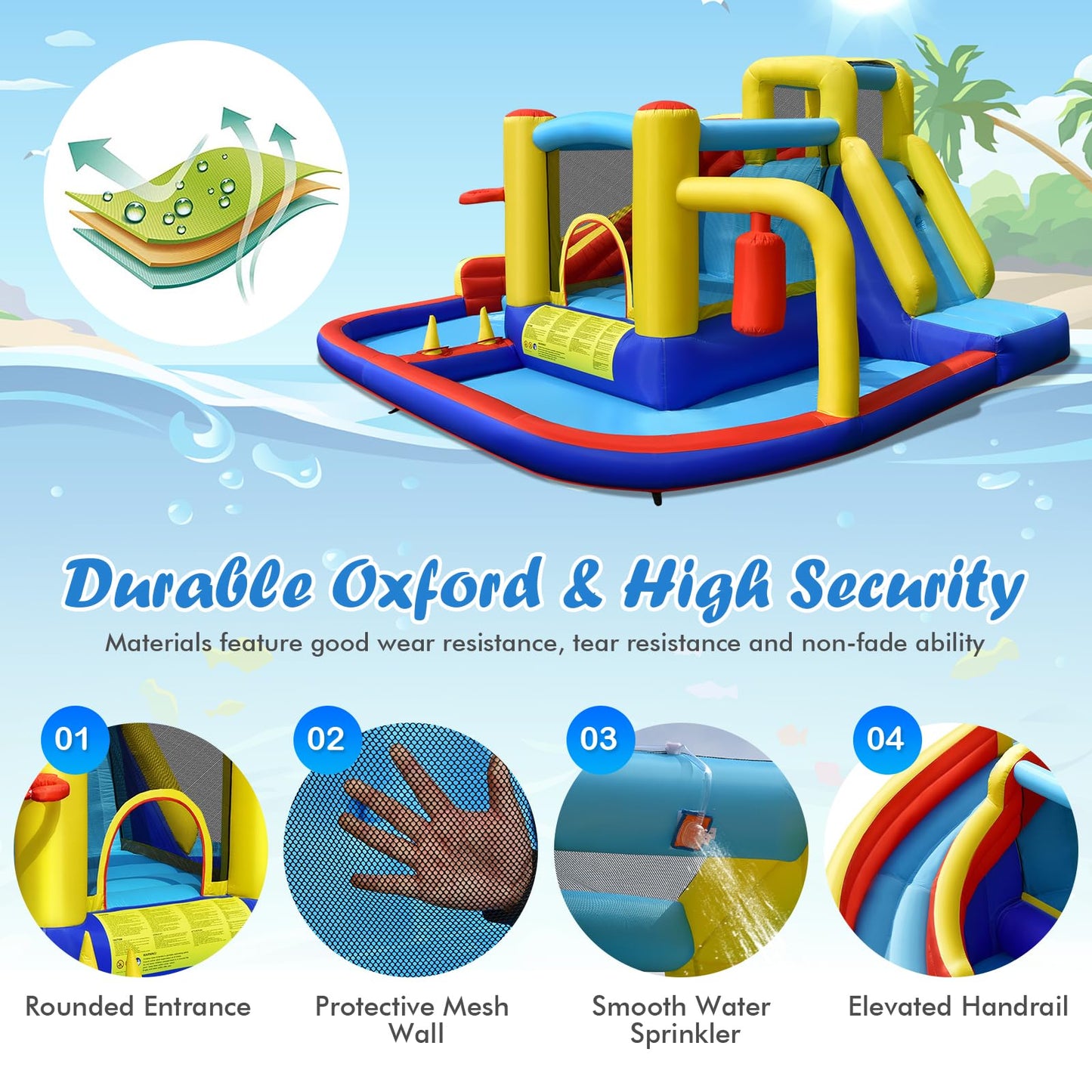 Large Water Bounce House with Air Blower Blow up Inflatables Park for Kids