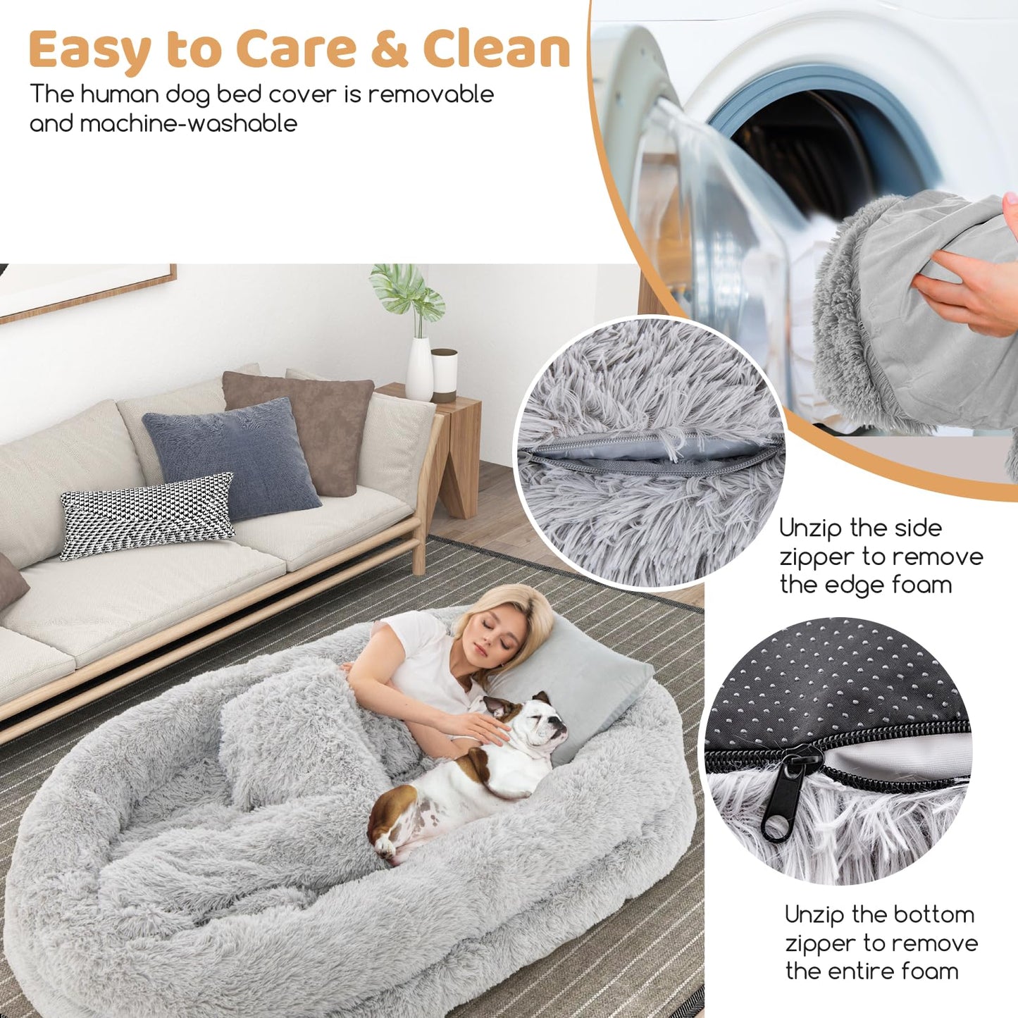 Human Dog Bed with Soft Blanket and Present Plump Pillow