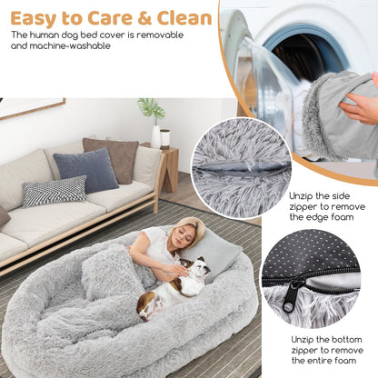 Human Dog Bed with Soft Blanket and Present Plump Pillow