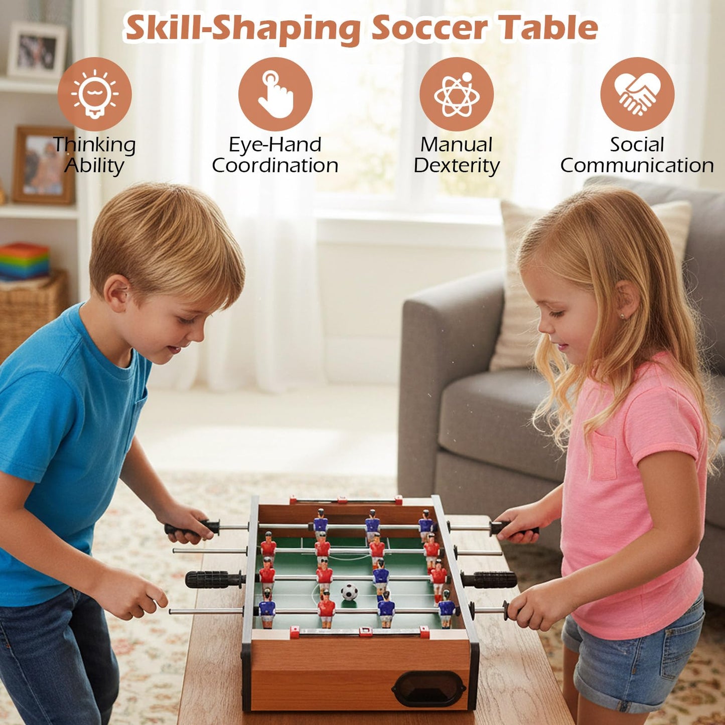 Table Top Football Game, 51 x 31cm Foosball Table with 2 Balls, Score Keepers