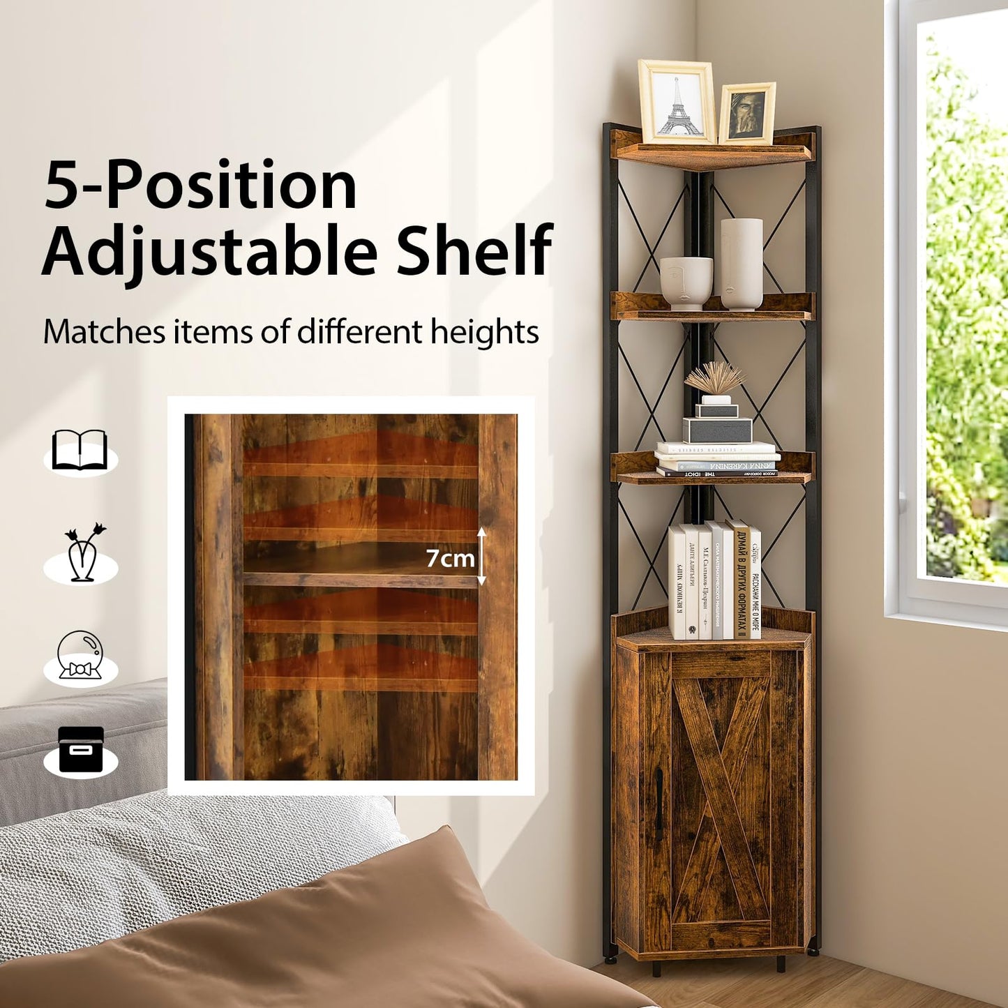 6 Tier Industrial Corner Storage Shelf with Adjustable Shelf