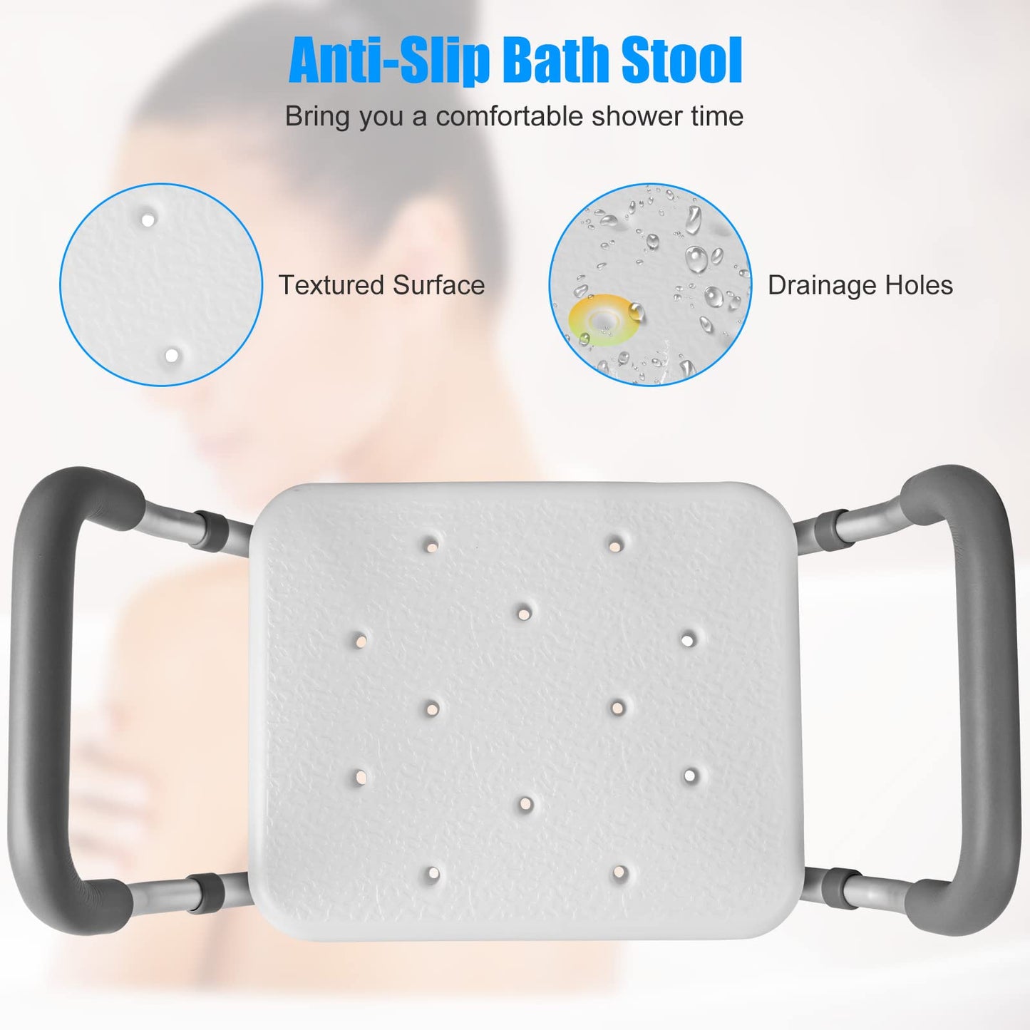 6 Positions Adjustable Bathtub Shower Stool with Detachable Handrails