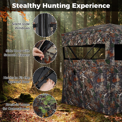 360 Degree One-way See-through Hunting Blind 4 People Ground Blind with Silent-slide Windows