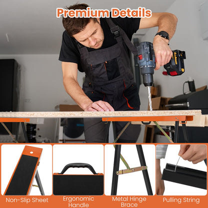 Folding Saw Horse Twin Pack with Non Slip Top & Hinge Brace