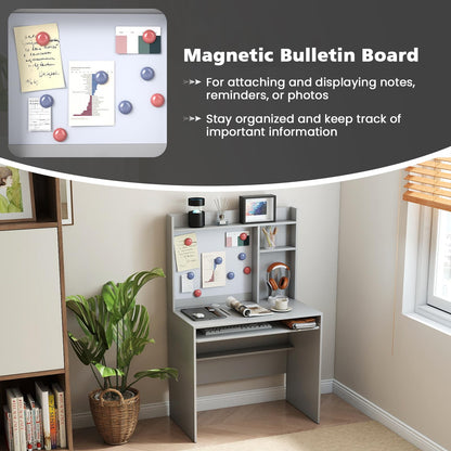 Computer Desk with Magnetic Bulletin Board and Keyboard Tray