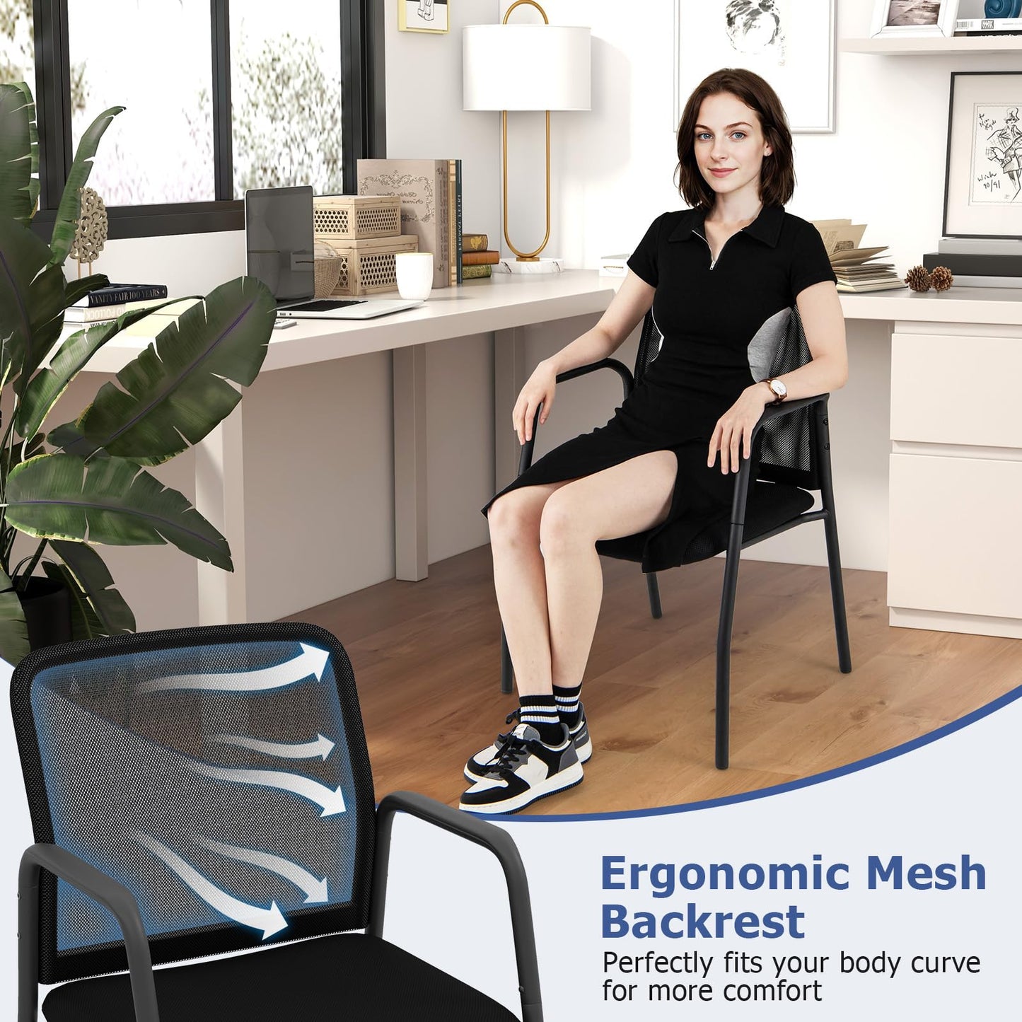 Office Guest Chairs with Ergonomic Mesh Backrest and Cushioned Seat