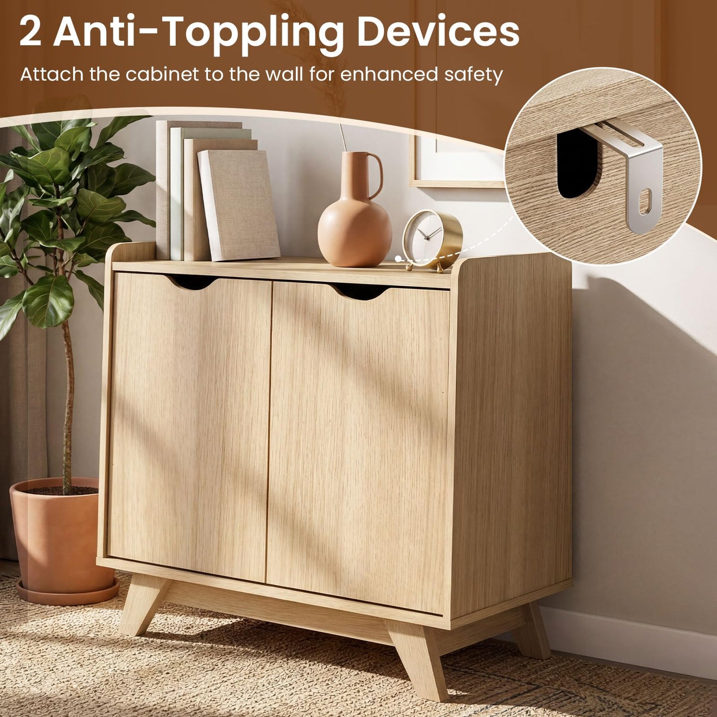 2 Door Storage Cabinet, Wooden Buffet Sideboard with 5-Level Adjustable Shelf