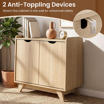 2 Door Storage Cabinet, Wooden Buffet Sideboard with 5-Level Adjustable Shelf