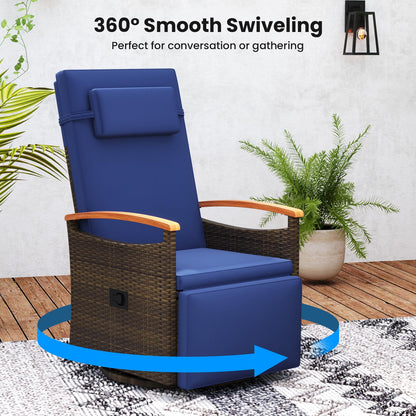Outdoor 360° Swivel Rattan Recliner Chair with Adjustable Backrest and Footrest