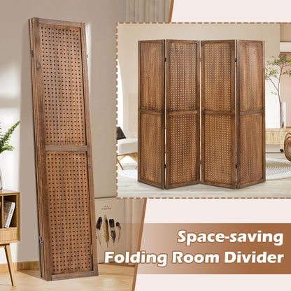 4 Panel Folding Room Divider with Pegboard Display  Wooden Wall Privacy Screen Protector