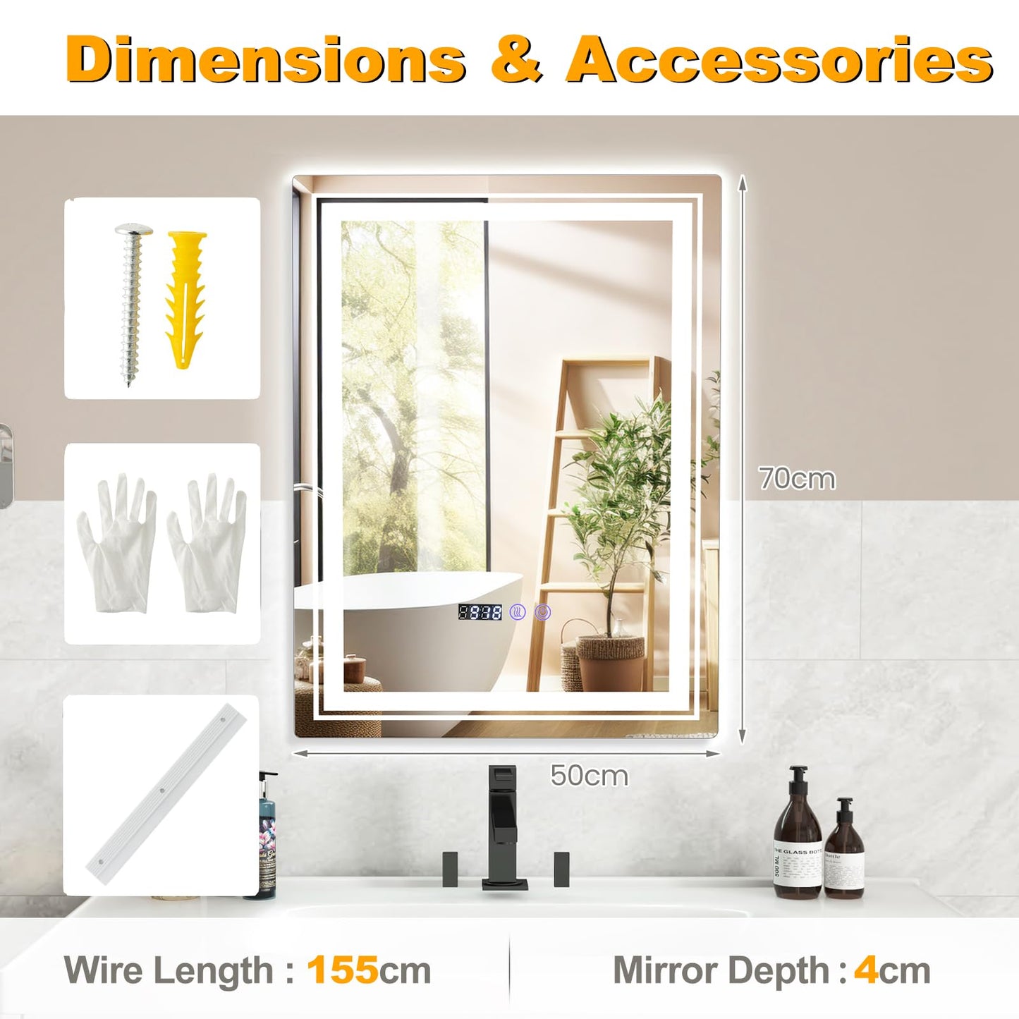 Anti-Fog Bathroom Led Vanity Mirror with 3 Colors 3000-6500K