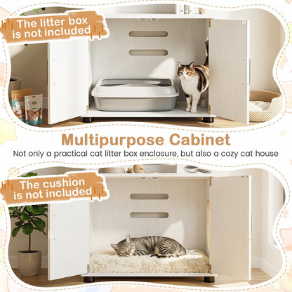 141 CM Tall Cat Litter Box Enclosure with 3 Open Shelves & Side Entry for Indoor
