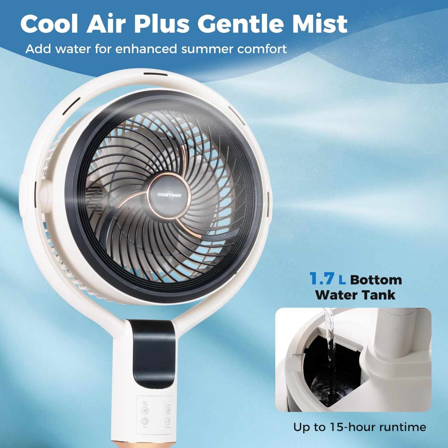 Misting Pedestal Fan with 90° Auto Oscillation and 8 Speeds