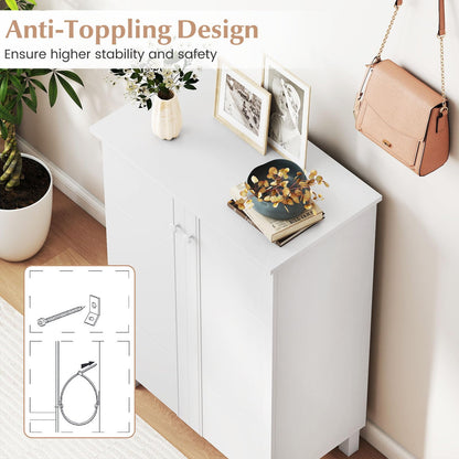 Wooden Shoe Cabinet, 4-Tier Freestanding Shoe Cupboard with 2 Doors and Removable Shelves