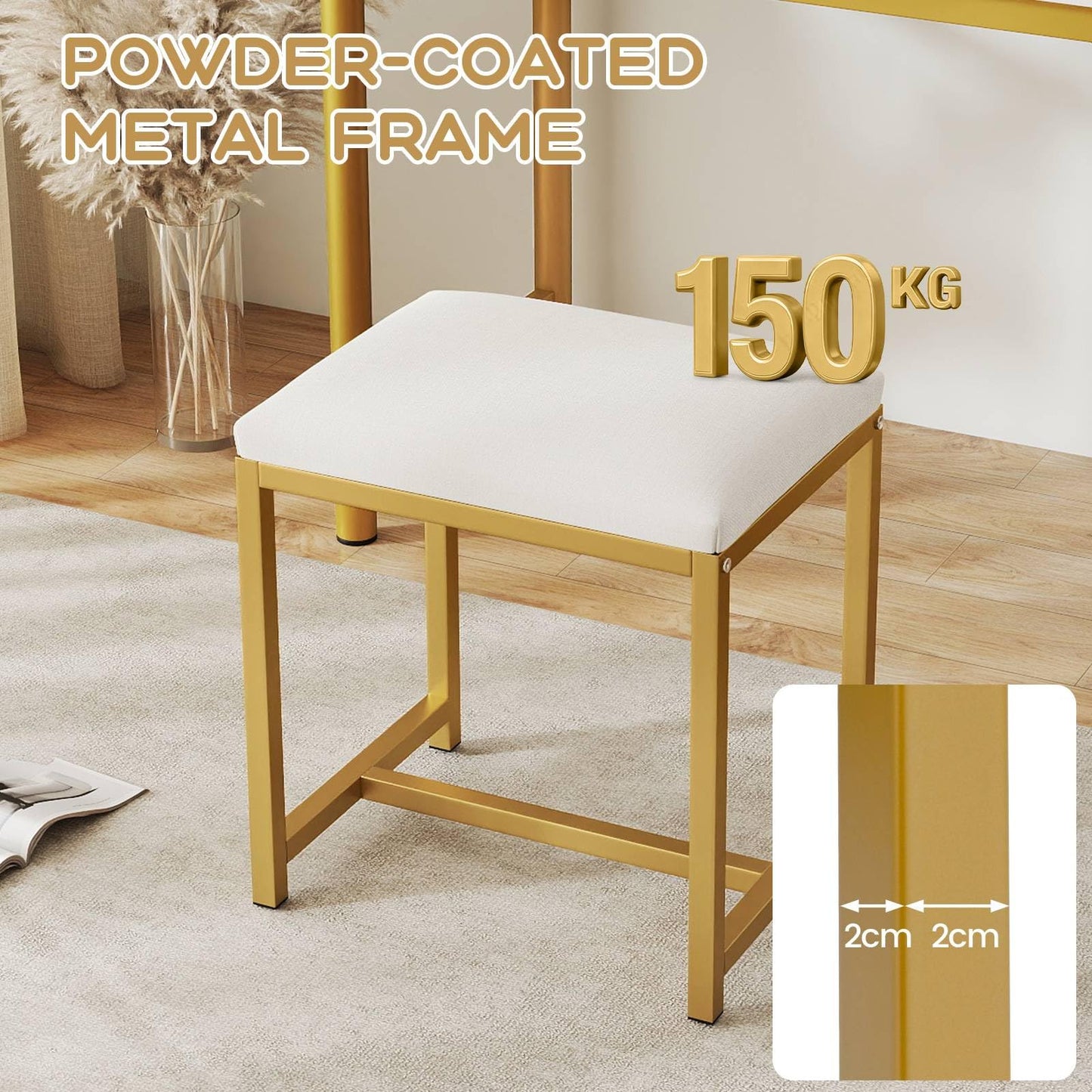 Small Makeup Chair with Soft Padded Cushion and Golden Metal Legs