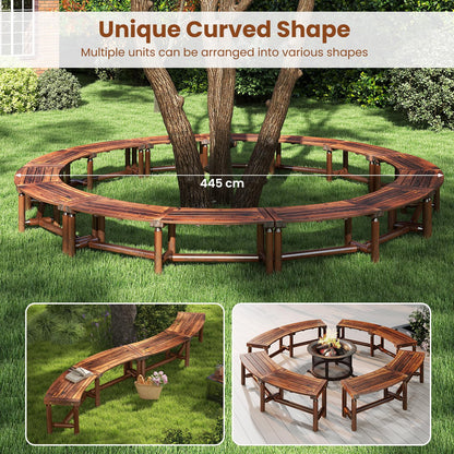 2-3 People Garden Bench, Wooden Curved Fire Pit Bench, Outdoor Loveseat Leisure Porch Seating